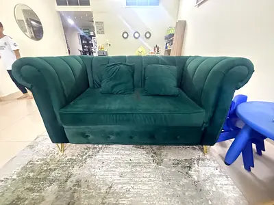 Green Velvet 3+ 2 + 1+1  7 Seater Chesterfield Sofa with Gold Legs