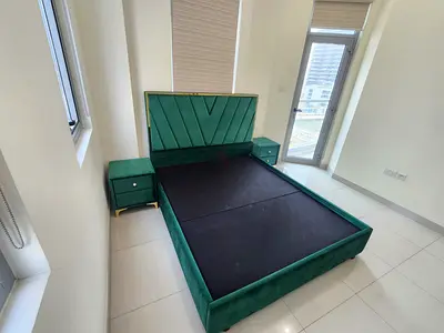 Green Velvet queen size  Bed Frame with Two Matching Nightstands
