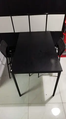 Simple black dining table with 2 chairs - good condition
