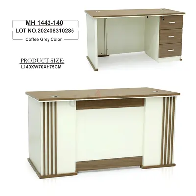 Office Desk with 3-Drawer Pedestal — Coffee Grey, L140 x W70 x H75 cm