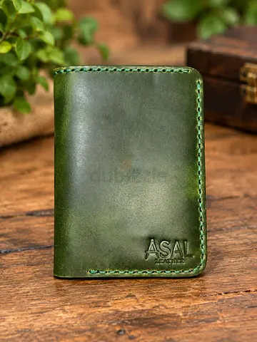 Handmade Green WaxPullUp Leather Bi-fold Wallet with ASAL Embossed