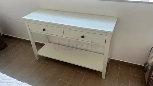 White console table with two drawers and lower shelf - good condition