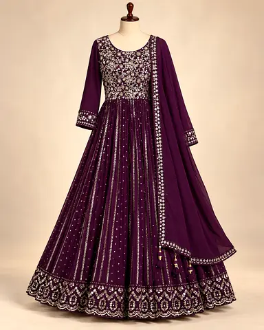 Brand New Plum Purple Embroidered Anarkali Dress – Size M