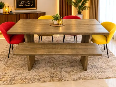 Dining table with chair and bench
