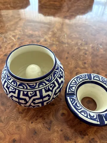 Hand-painted Blue & White Ceramic Lidded Jar - Small Decorative Pot