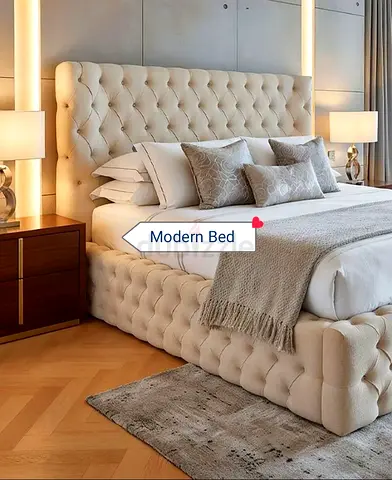 Premium Quality King Size Luxury Fabric Bed With Spring Mattress