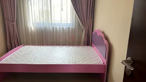 Pink single bed frame with mattress - good condition