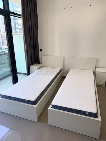 White 2 single ikea beds with mattress