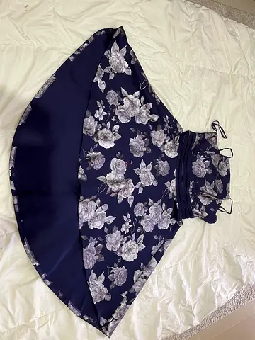 Navy Floral A-line Dress with Spaghetti Straps - Size Unknown