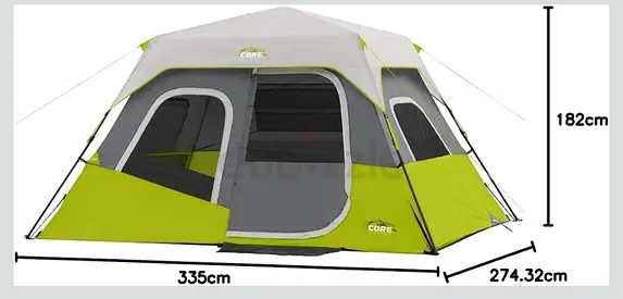 6-Person Core Family Camping Tent - 335x274x182cm, Waterproof