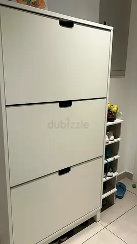 White 3-Compartment Shoe Cabinet / Hallway Storage Unit