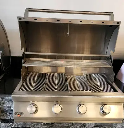 BBQ four burner (gaz and charcoal type) with customized stainless steel charcoal tray