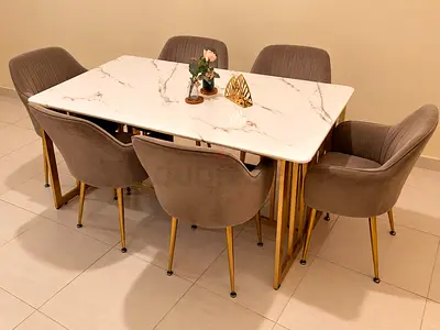 سفرة رخام مع 6 كراسي | Marble Dining Table with 6 Chairs