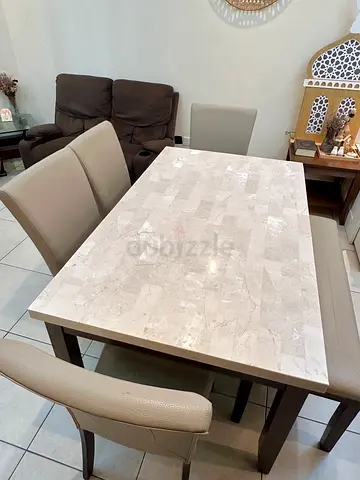 Home Centre Ken 6-Seater Dining Table with Bench & Marble Top