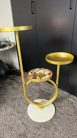 Gold multi-tier decorative side table with marble base