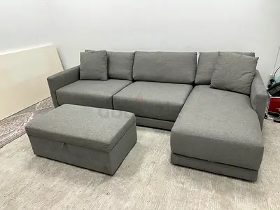 High quality crate&barrel grey sofa with footstool