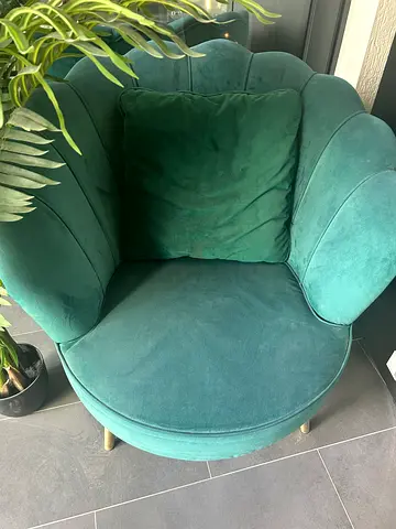 Green velvet scallop accent chair with gold legs