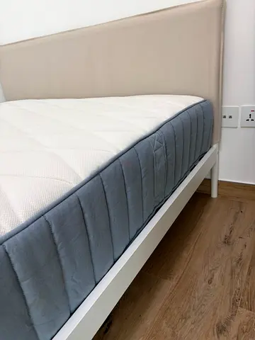 IKEA KLEPPSTAD Double Bed (140x200) with VESTMARKA Mattress, White/Beige