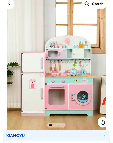 Kids Wooden Play Kitchen Set with Fridge & Accessories