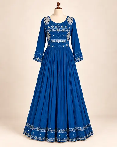 Brand New Royal Blue Embroidered Anarkali Maxi Dress