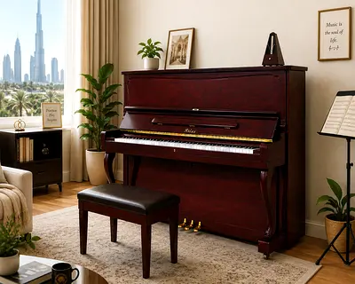 Atlas Upright Piano – Dark Wood Finish