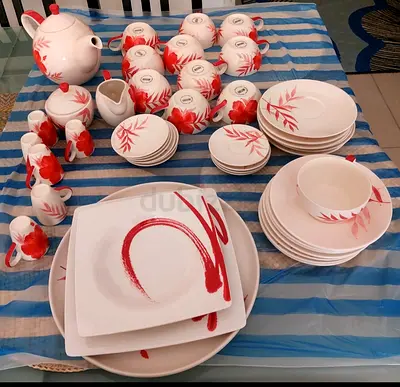 Pure red & white coffee & tea set very elegant includes serving plates for sweets and confectionery