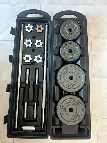Adjustable Dumbbell and Barbell Set with Weight Plates in Carry Case