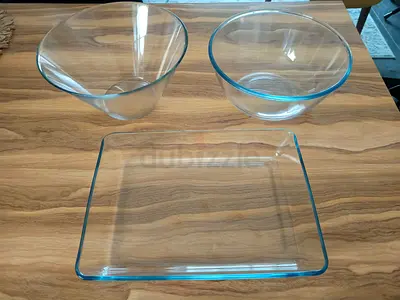 Set of 3 Glass Mixing & Serving Bowls - Clear Tempered Glass
