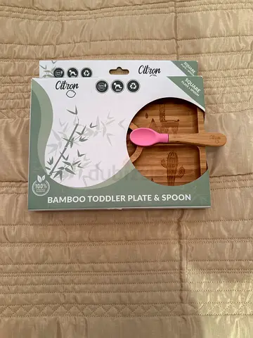 Bamboo toddler plate and spoon set (new in box)