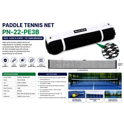 TA Sport PADDLE TENNIS NET 6.5M x 0.90M - Braided Net for Paddle Tennis Courts - Brand New