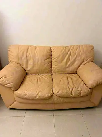 Beige 2-Seater Leather Sofa - Very Comfy and Good Condition