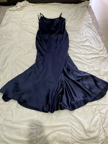 Navy satin slip dress, size unknown — elegant evening dress