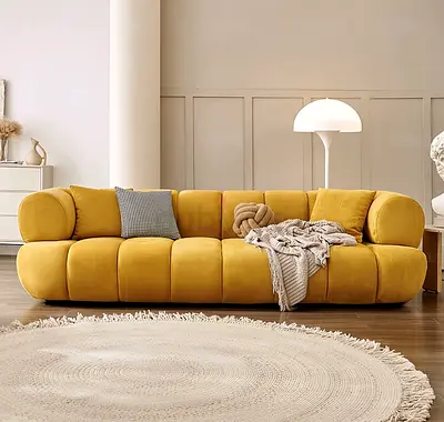 Mustard Yellow 3-Seater Modern Sofa — Comfortable Curved Design