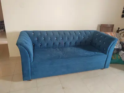 Blue Chesterfield Style 3-Seater Sofa — Good Condition