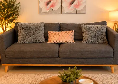 Grey 3-seater Sofa with Wooden Legs - Good Condition