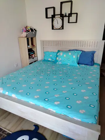 Solid wooden king bed frame with headboard - light finish