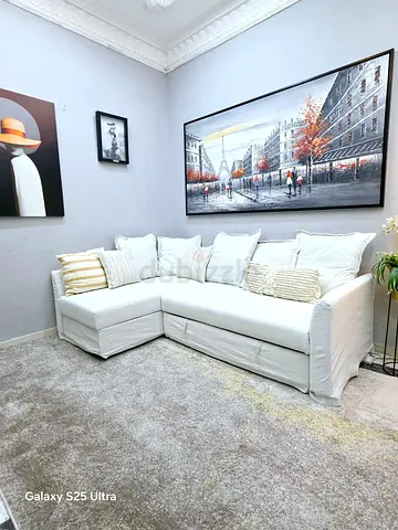 White L-shaped Sofa Corner Couch — Clean, Comfortable, Good Condition
