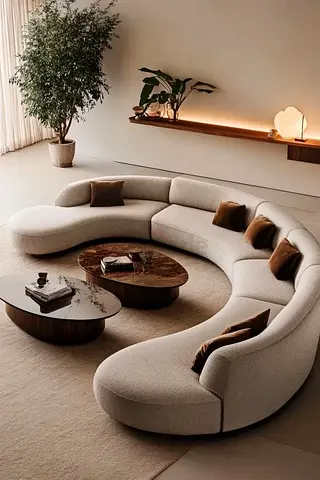 Curved Modular Bouclé Sofa — Light Beige, Modern Designer Style