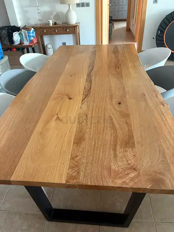 Solid wood dining table with metal legs - 6 seater (good condition)