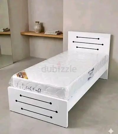 Single white wooden bed frame with mattress - like new