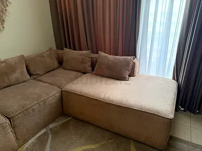 Beige Corduroy L-shaped Sofa Section - Good Condition