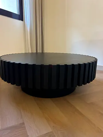 Large Black Round Fluted Coffee Table 97cm
