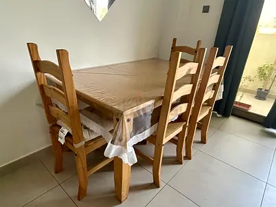 Solid Pine 6-Seater Dining Table with 4 Chairs - Good Condition