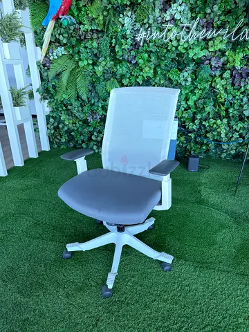 Ergonomic Office Task Chair - Light Gray Mesh Back, White Frame
