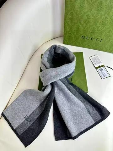 Gucci Grey Wool Blend Scarf with Box and Tags