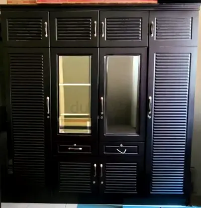 Large Black Wooden Wardrobe / cupboard with Mirrors - Comes with locking facility