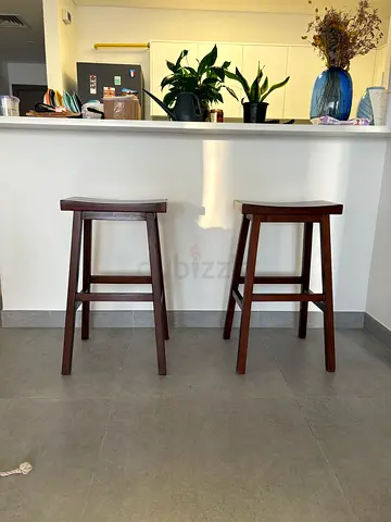 Pair of Pottery Barn Tibetan Wooden Bar Stools