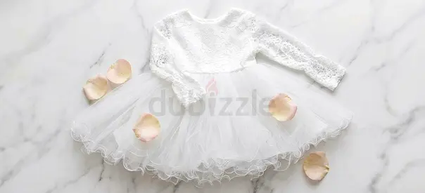 White Lace Tulle Baby Girl Dress - Christening / Party Size Newborn-6M- 12M