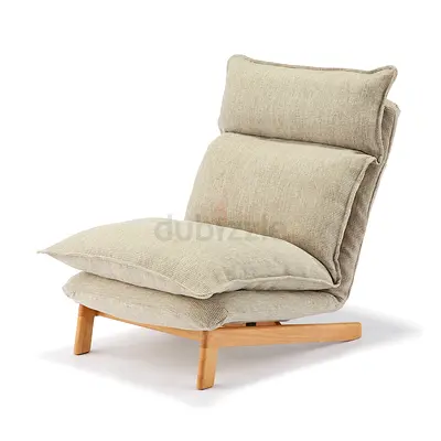 Beige Fabric Low Lounge Chair with Wooden Base
