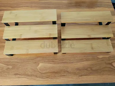 Set of 6 Bamboo Display Risers / Small Kitchen Stands